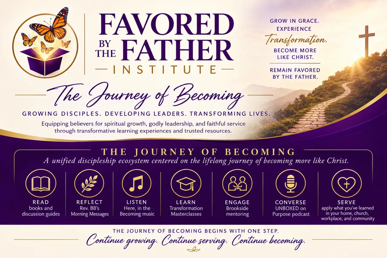 The Favored by the Father Institute — The Journey of Becoming: a unified discipleship ecosystem with seven pathways — Read, Reflect, Listen, Learn, Engage, Converse, and Serve